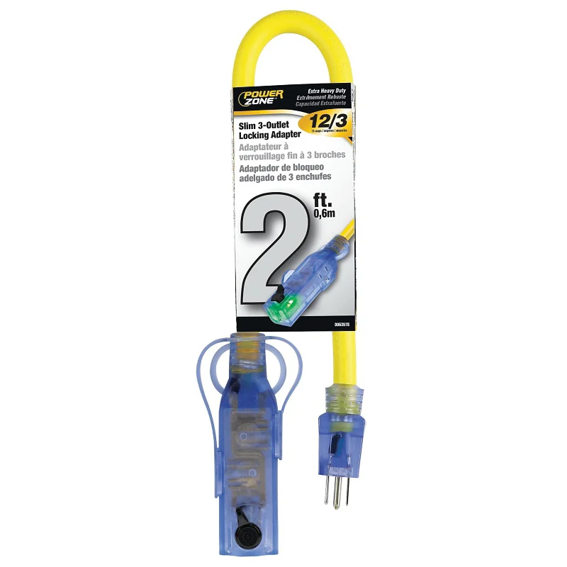 ORBAD50802 Adapter Cord, 15 A, 125 V, 3-Outlet, Yellow