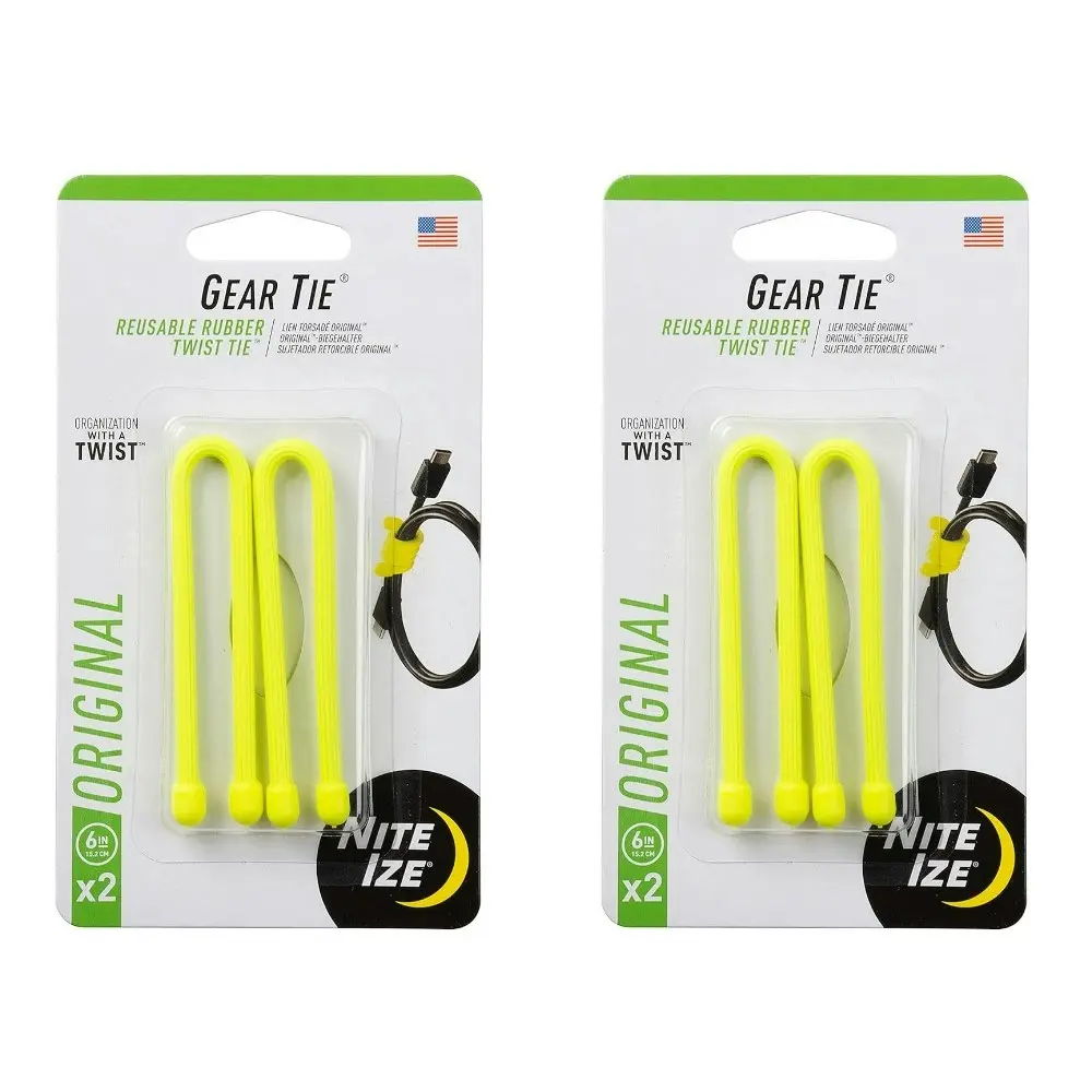 8pc Nite Ize 6in Rubber Gear Tie Reusable Wire Twist Cable Organiser Pack Yellow - Sports & Outdoor