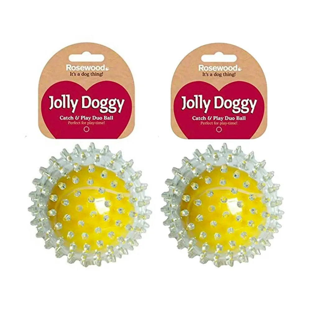 2x Rosewood Pet Dog Catch & Play Squishy Spike Gum Cleaning Throwing Tennis Ball - Pets
