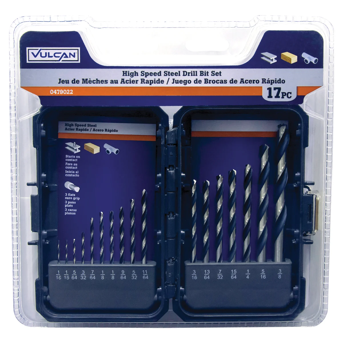 871140OR Plastic Case Drill Bit Set, 17-Piece, High-Speed Steel, Black Oxide/Polished