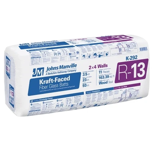 K292 Insulation Batt, 93 in L, 23 in W, 3-1/2 in Thick, 163.39 sq-ft Coverage Area, R13 R-Value, Fiberglass