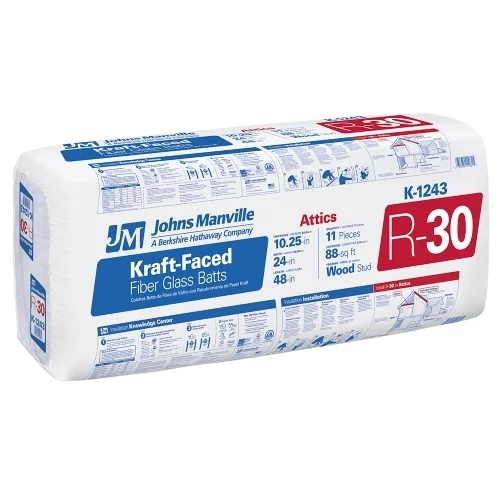 K1243 Insulation Batt, 48 in L, 24 in W, 10-1/4 in Thick, 88 sq-ft Coverage Area, R30 R-Value, Fiberglass