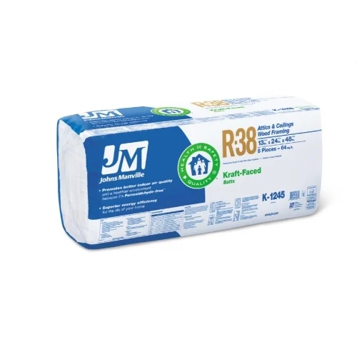 K1245 Insulation Batt, 48 in L, 24 in W, 12 in Thick, 64 sq-ft Coverage Area, R38 R-Value, Fiberglass