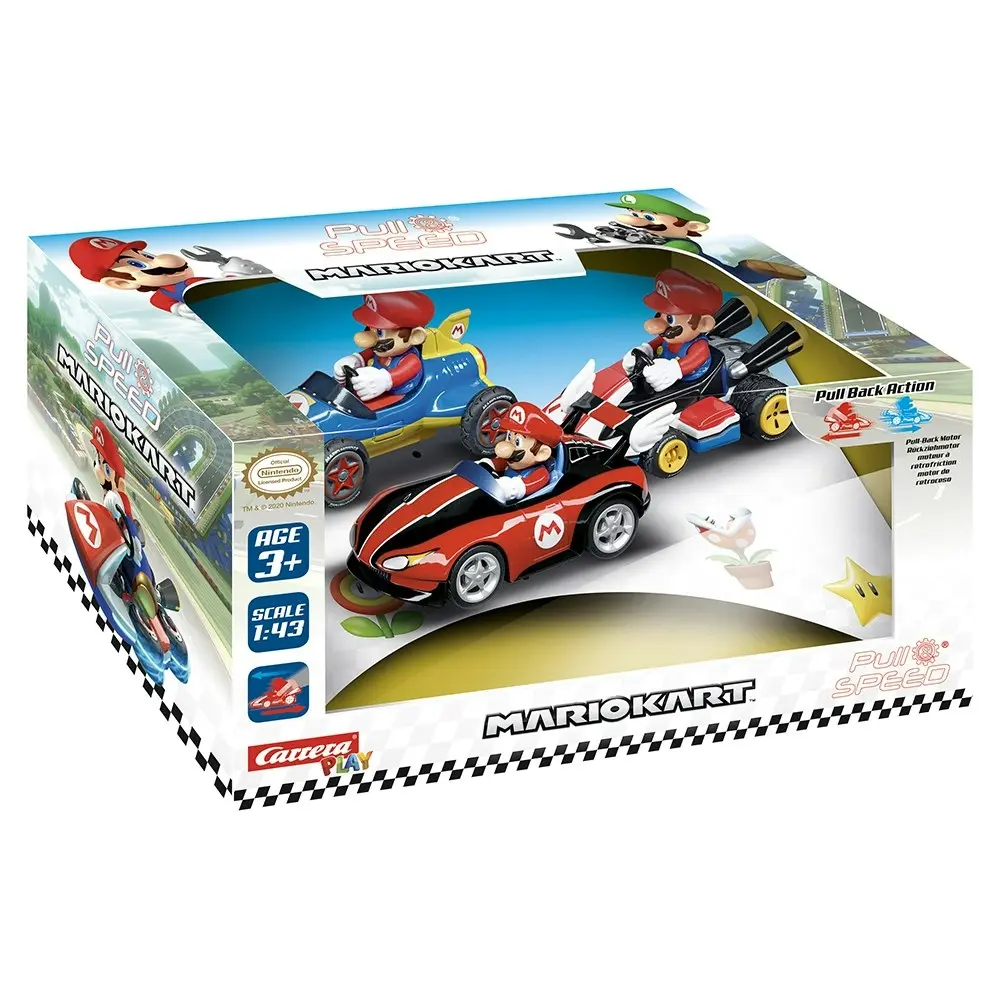 Carrera Pull & Speed Mario Kart Triple Pack Mario Wii/MK8/Mach 8 Vehicle Toy 3y+ - Toys & Games