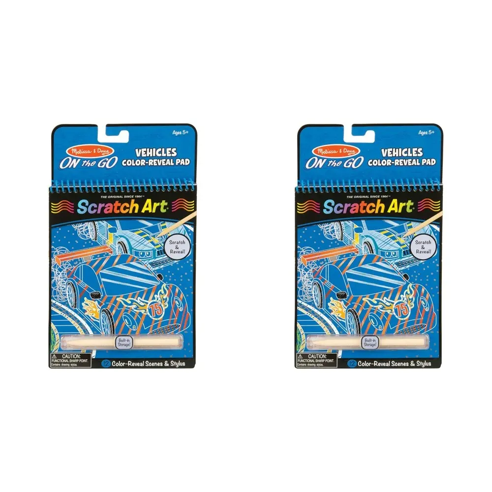 2x Melissa & Doug On The Go Scratch Art Pad Vehicles Kids/Childrens Toy 5+ - Office