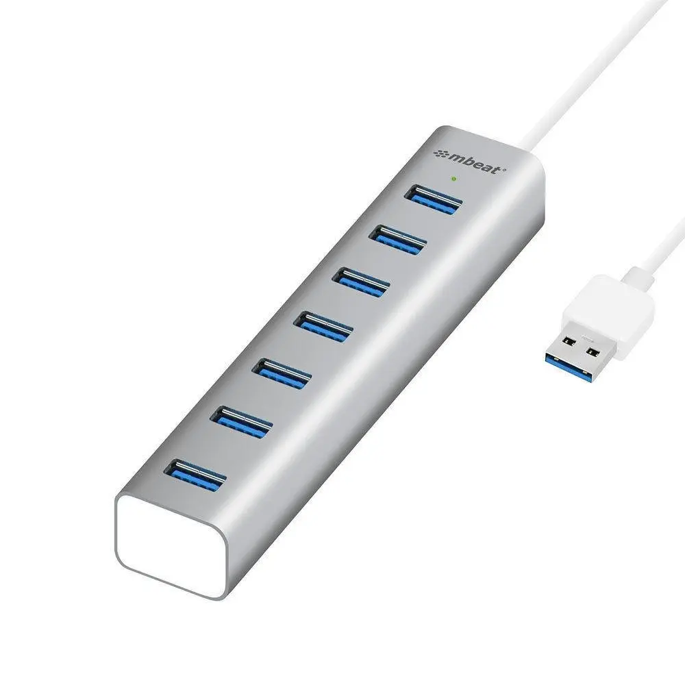 7-Port USB 3.0 Hub Aluminium Slim w/ Power for PC Mac Laptop Charge Data Sync