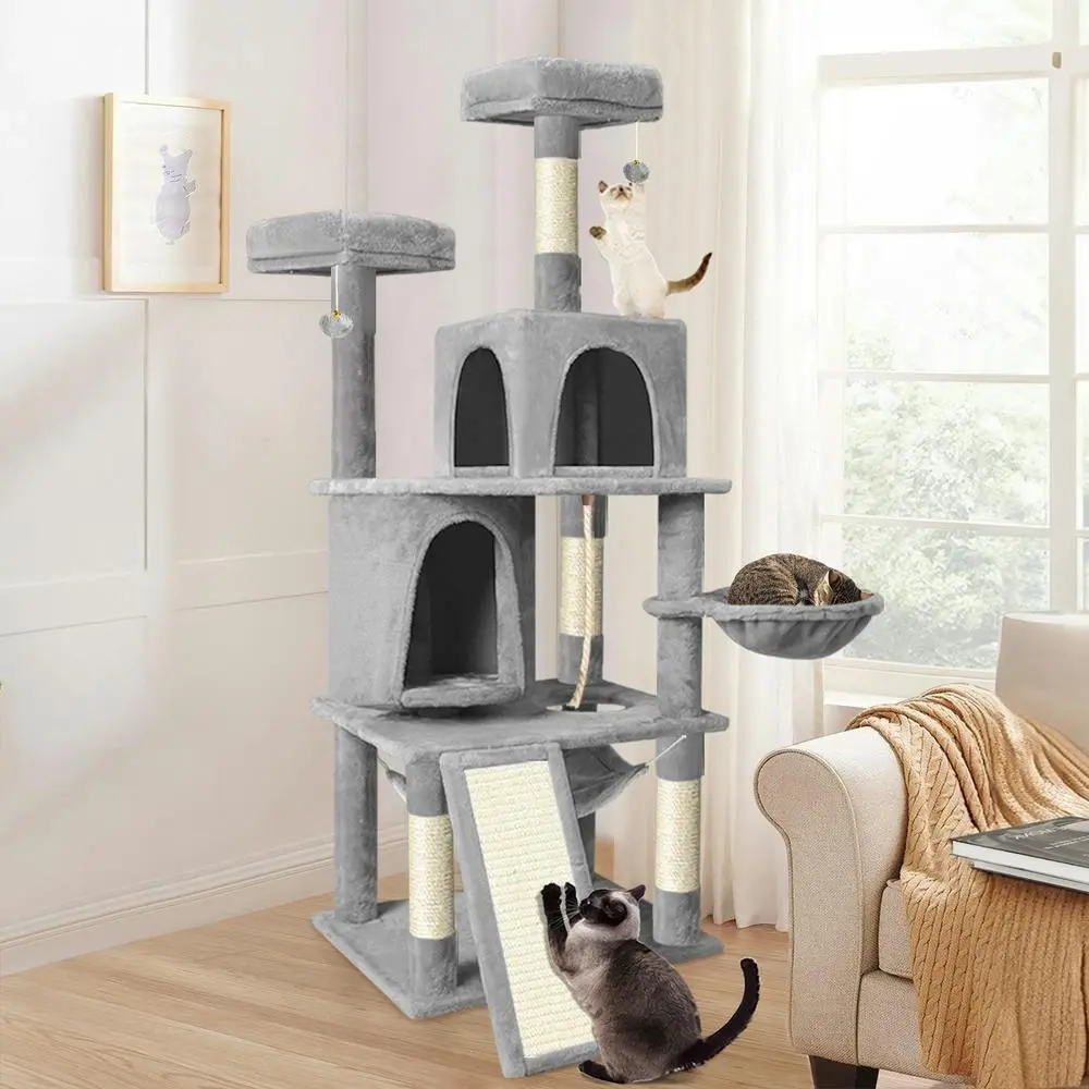 BEASTIE Cat Tree 161cm Light Grey with Hammock Scratching Post - Pets