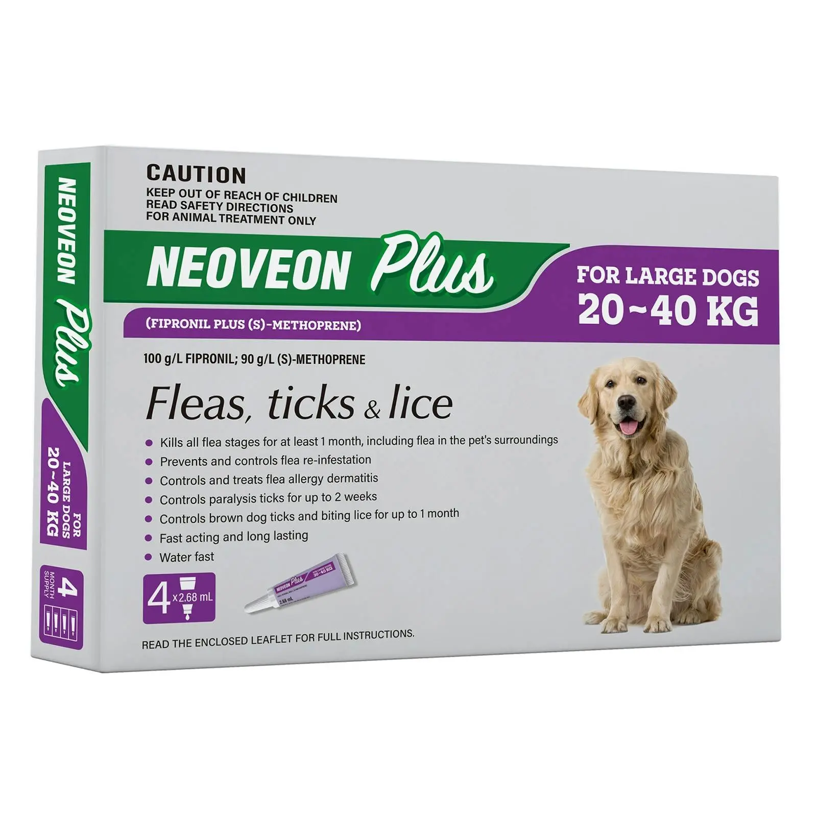 Neoveon Plus For Large Dogs 20 to 40 Kg (PURPLE) 4 Pipettes - Save up to 70% Off Pet Supplies