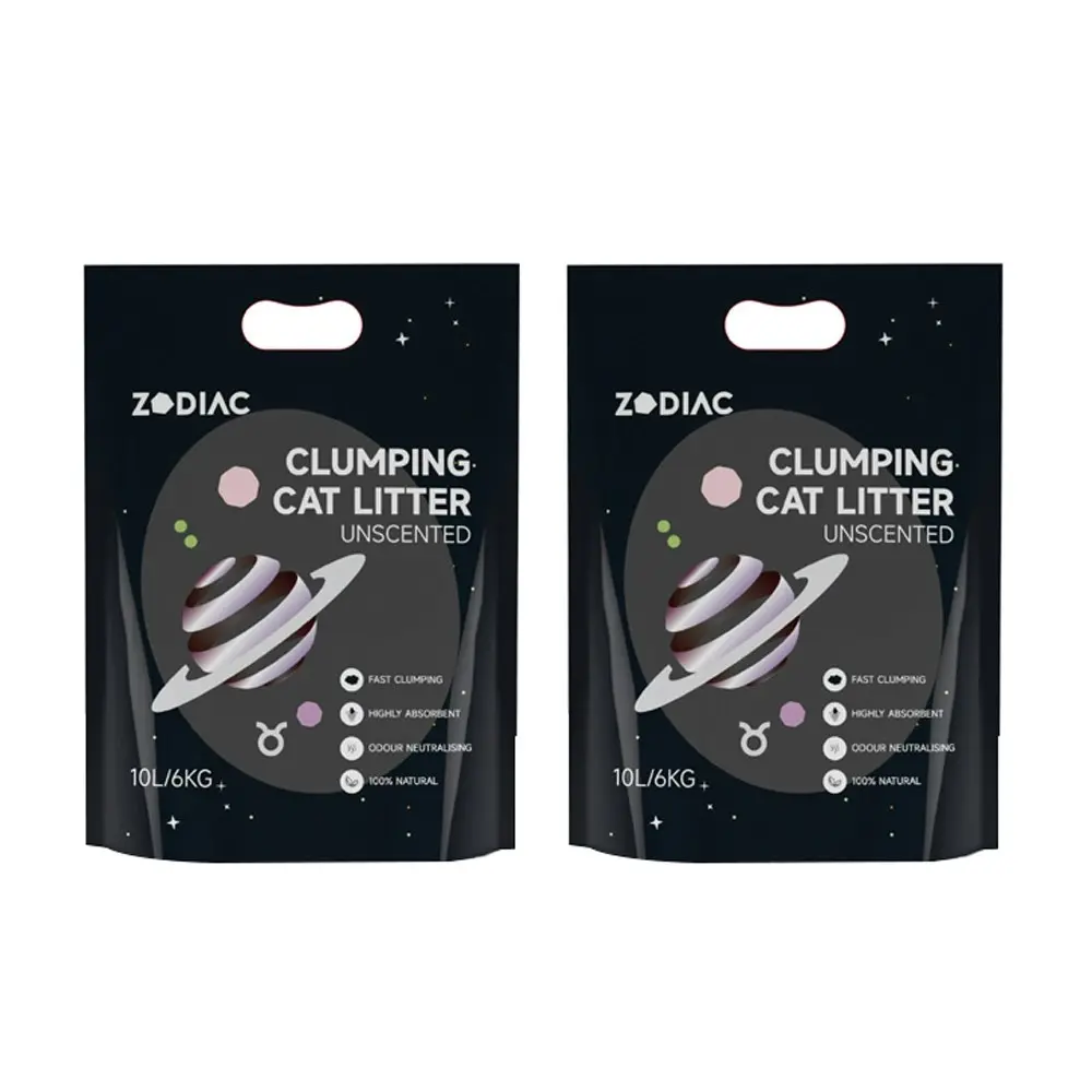 2x Zodiac 10L/6kg Clumping Bentonite Clay Cat Litter Natural Absorbent Unscented - Pets