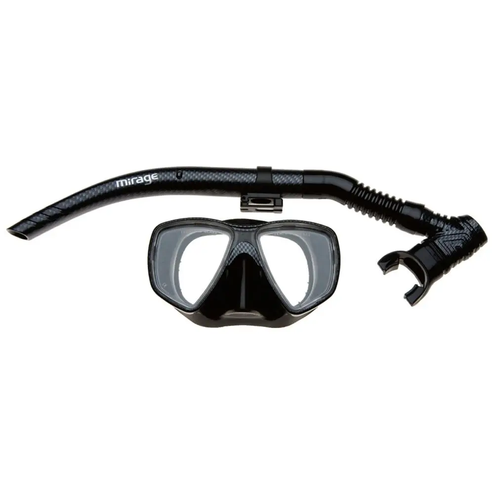 2pc Mirage Carbon Adult Swimming/Beach Silicone Mask/Purge Snorkel Set Black - Sports & Outdoor