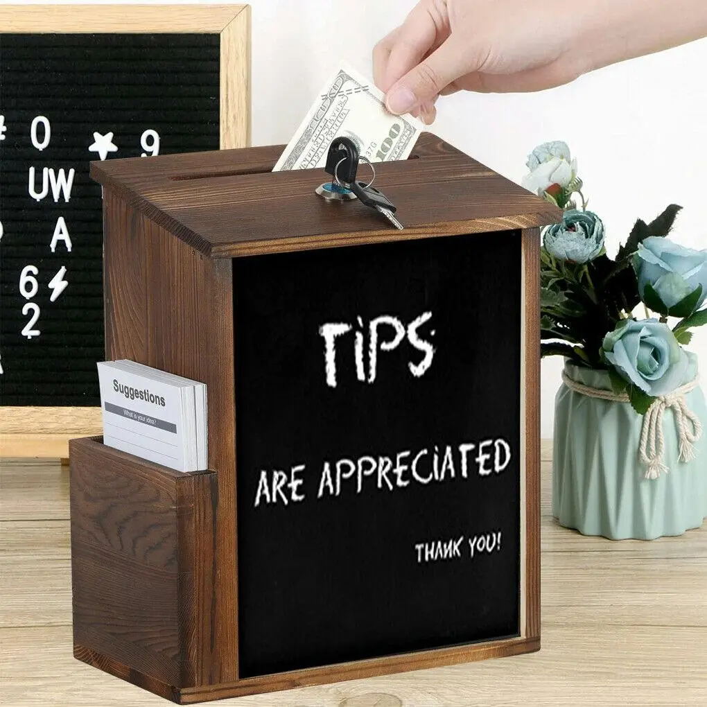 Rustic Burnt Wood Suggestion/Donation Box with 30 Free Cards - Home & Garden