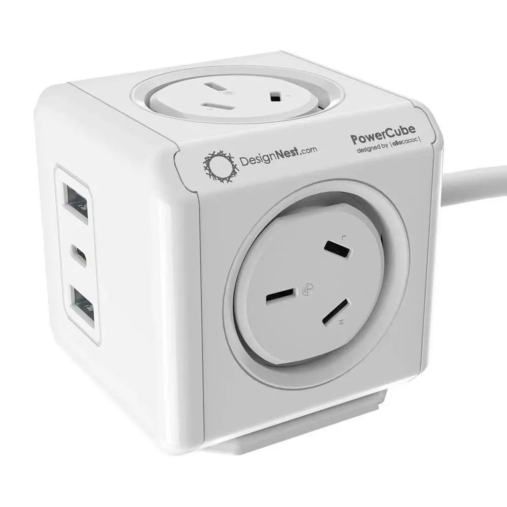 Design Nest Allocacoc Multiport Quick Charging PowerCube AU/NZ Plug Socket White - Electronics