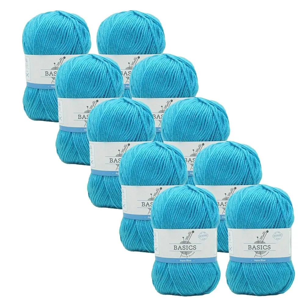 10x Malli Blend Basic 100g Acrylic/Polyester Yarn Knitting/Crochet Aqua Blue - Hobbies
