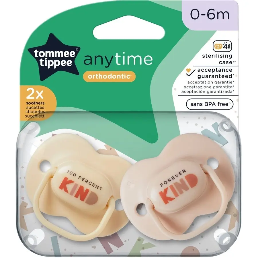 Tommee Tippee Closer To Nature Soother Any Time 0-6m 2pk (asorted)
