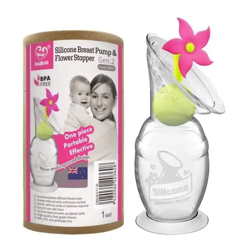 Haakaa Silicone Breast Pump & Pink Flower Stopper - Baby