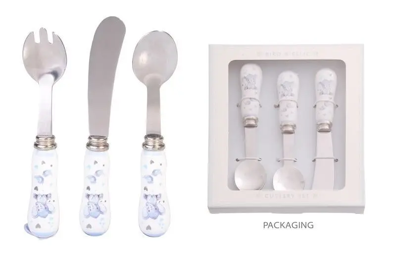 Bird & Ellie Baby Boy Elephant 3 Piece Cutlery Set