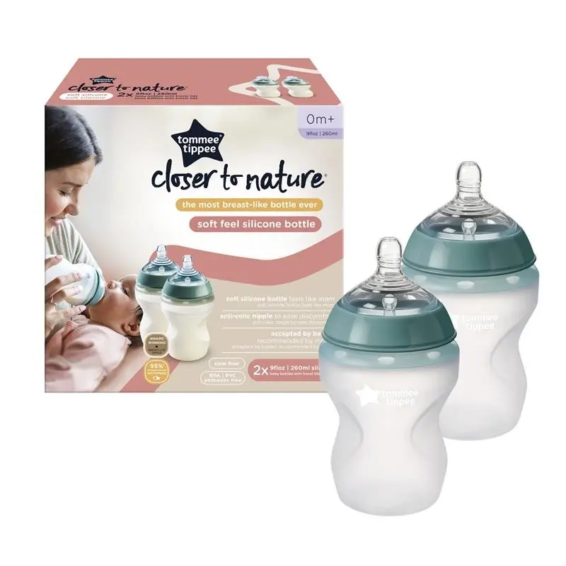 Tommee Tippee Closer To Nature Silicone Bottle Soft Feel 260ml 2 Pieces - Baby