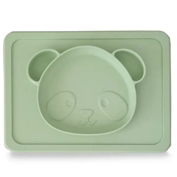 Plum Silicone Suction Plate Olive Panda - Baby