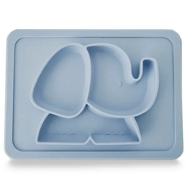 Plum Silicone Suction Plate Powder Blue Elephant - Baby