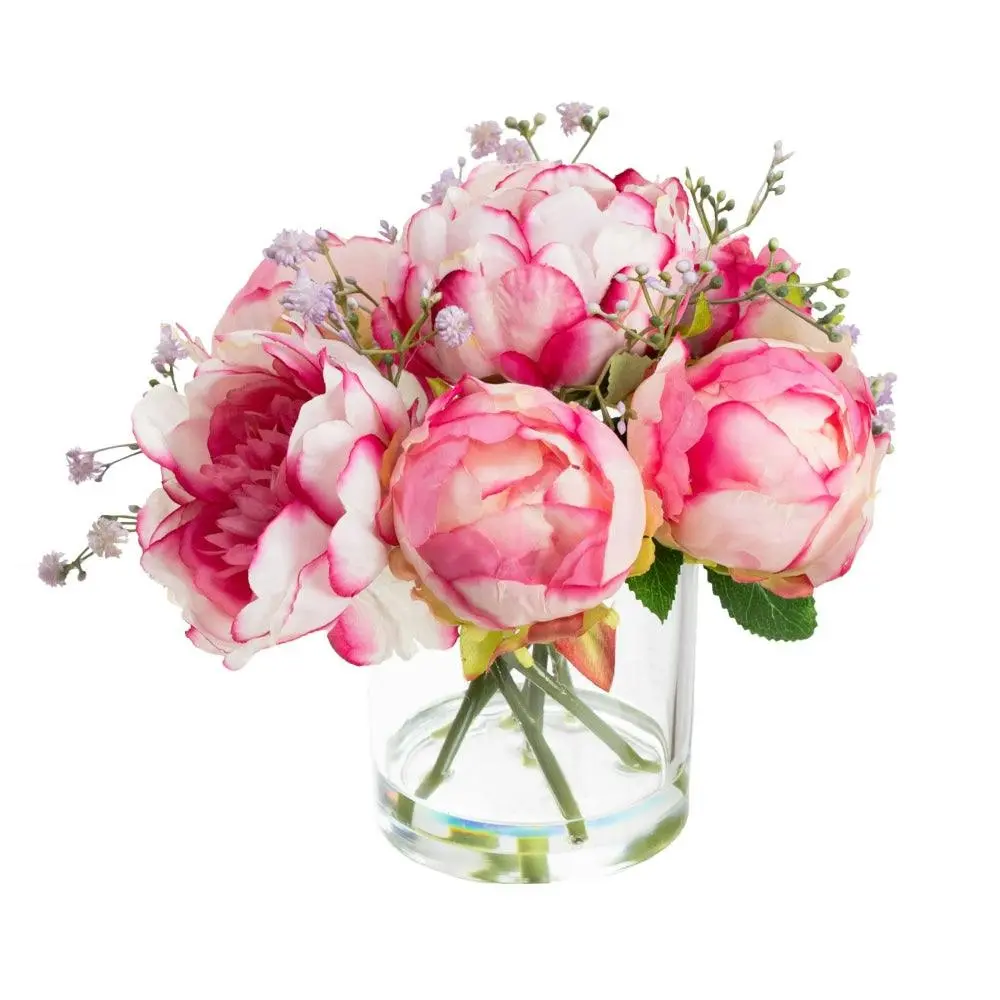 Glamorous Fusion Lilac Peony Rose Artificial Fake Plant Decorative Arrangement 25cm In Glass - Home & Garden