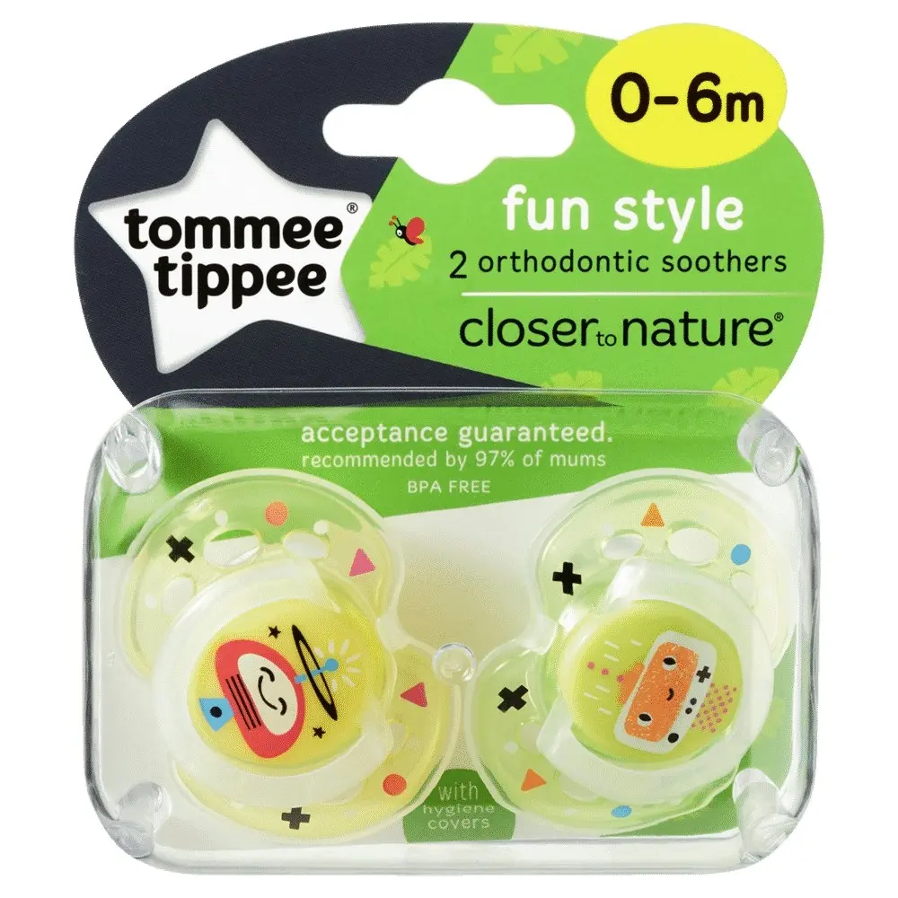 Tommee Tippee Closer To Nature Soother Fun Style 2pk 0-6m