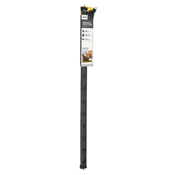 PB800012 Power Outlet Strip, 6 ft L Cable, Straight Plug, 12 -Socket, 15 A, 125 V, Black