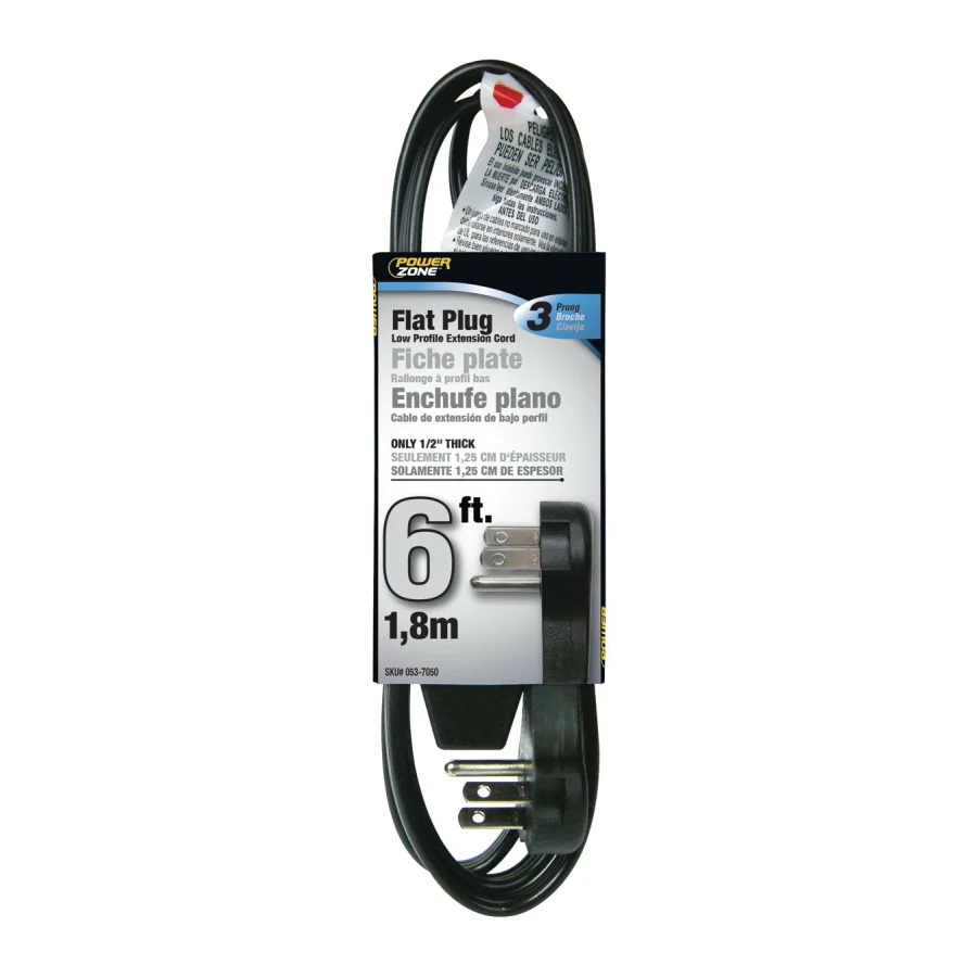 OR932606 Extension Cord, 16 AWG Cable, 5-15P Grounded Plug, 5-15R Grounded Receptacle, 6 ft L, 125 V, Black