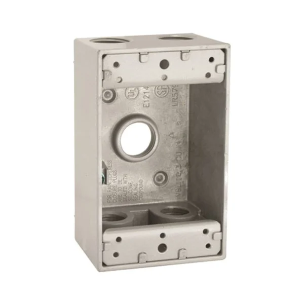 5331-0 Weatherproof Box, 5-Outlet, 1-Gang, Aluminum (Metal), Gray, Powder-Coated