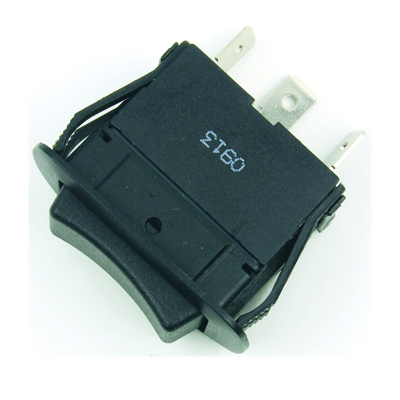 61101 Rocker Switch, 10/16/20/21 A, 125/250 VAC, 14 VDC, SPDT, Tab Terminal, Black - Jandorf