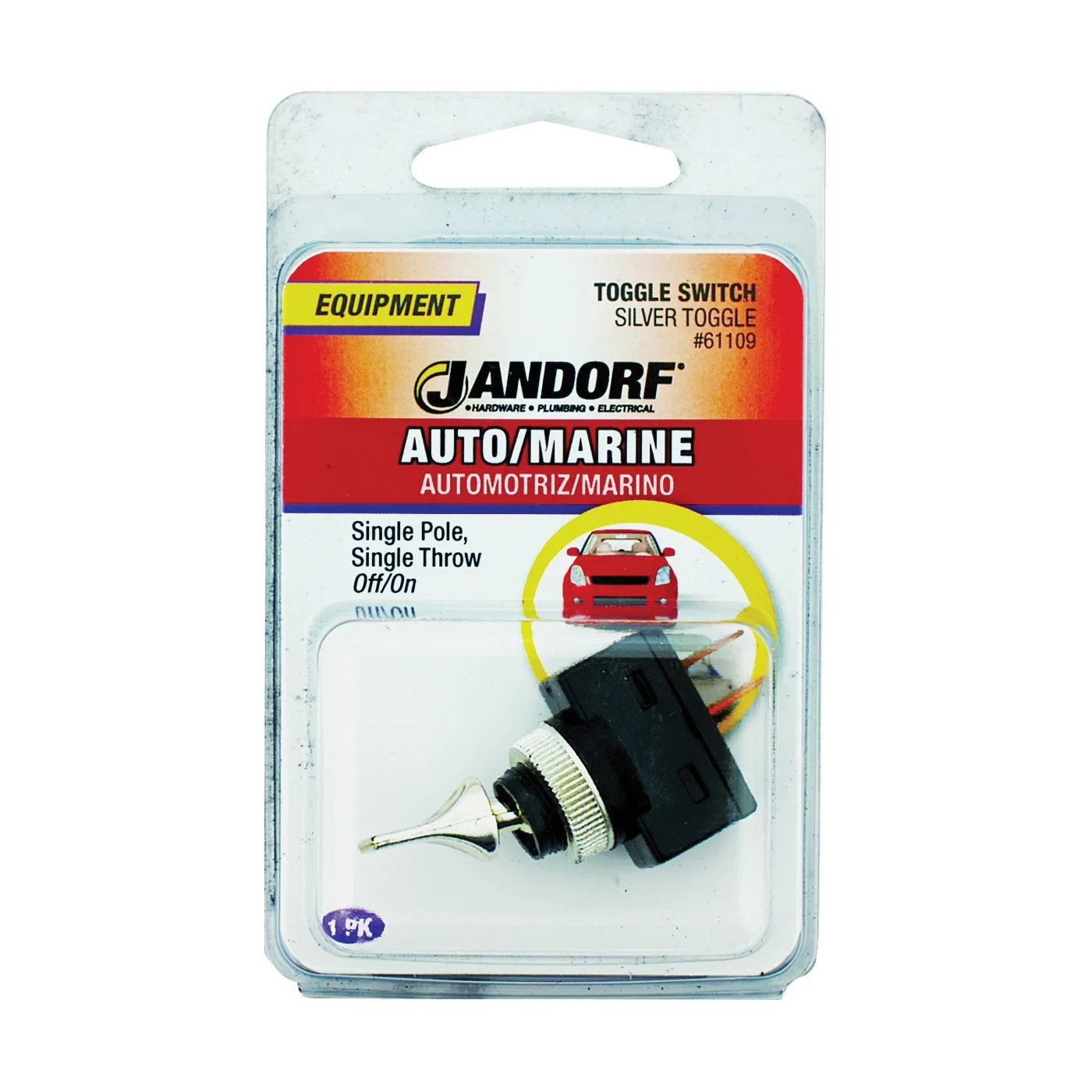61109 Switch, 20 A, 12 VDC, SPST, Tab Terminal, Black/Silver - Jandorf