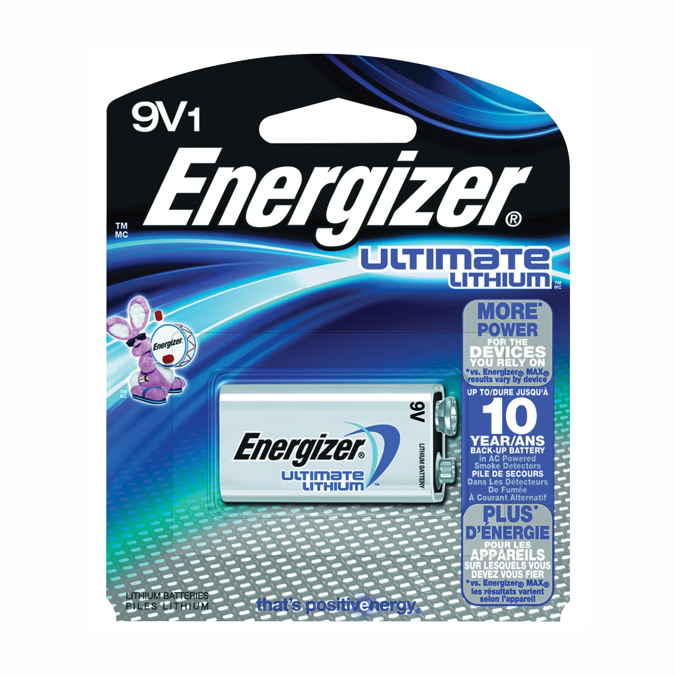 L522BP, 9 V Battery, 1.2 V Battery, Lithium, 1 pk, 10 Year life - Energizer