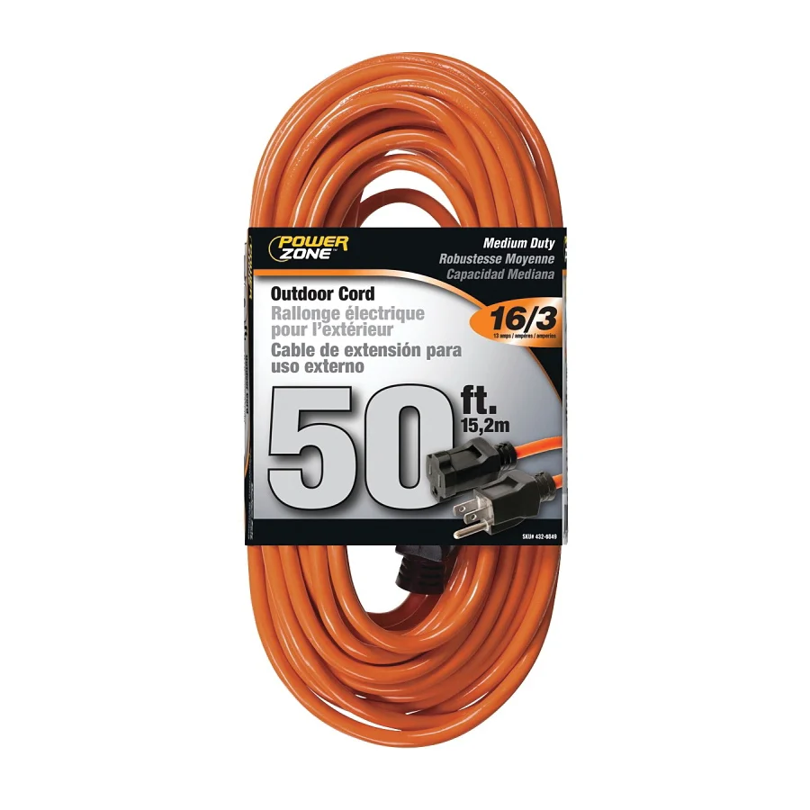 OR501630 Extension Cord, 16 AWG Cable, 5-15P Grounded Plug, 5-15R Grounded Receptacle, 50 ft L, 125 V, Orange