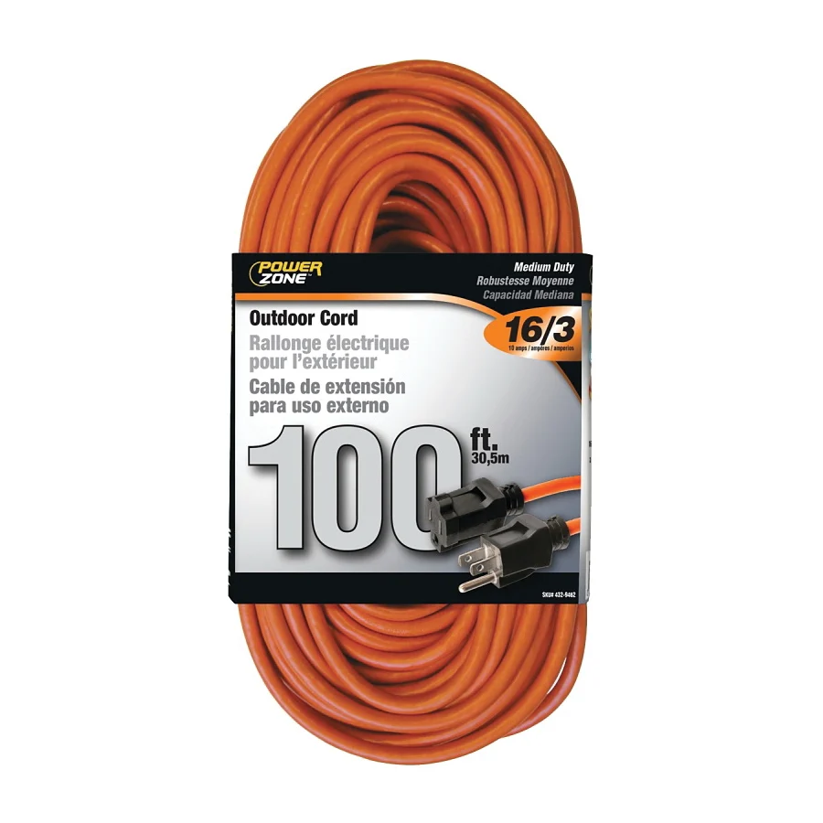 OR501635 Extension Cord, 16 AWG Cable, 5-15P Grounded Plug, 5-15P Grounded Plug, 100 ft L, 125 V, Orange