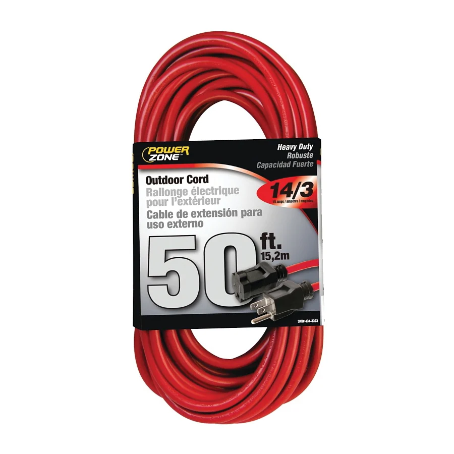 OR514730/506730 Extension Cord, 14 AWG Cable, 50 ft L, 125 V, Red - PowerZone