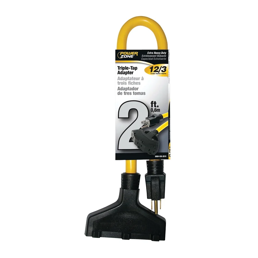 ORAD50802 Extension Cord, 12 AWG Cable, 2 ft L, 125 V, Yellow - PowerZone