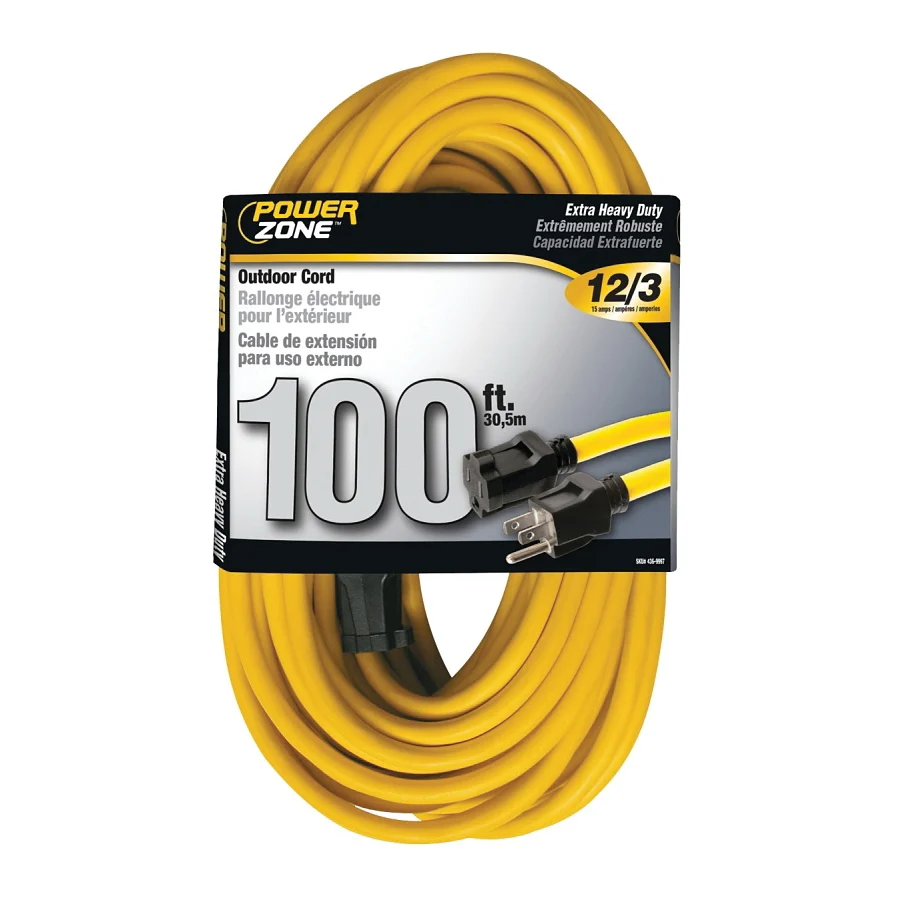 OR500835 Extension Cord, 12 AWG Cable, 100 ft L, 125 V, Yellow - PowerZone