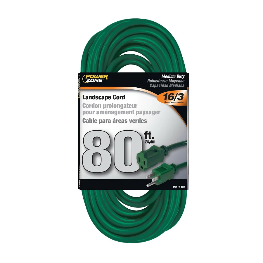 OR880633 Extension Cord, 16 AWG Cable, 80 ft L, 125 V, Green - PowerZone