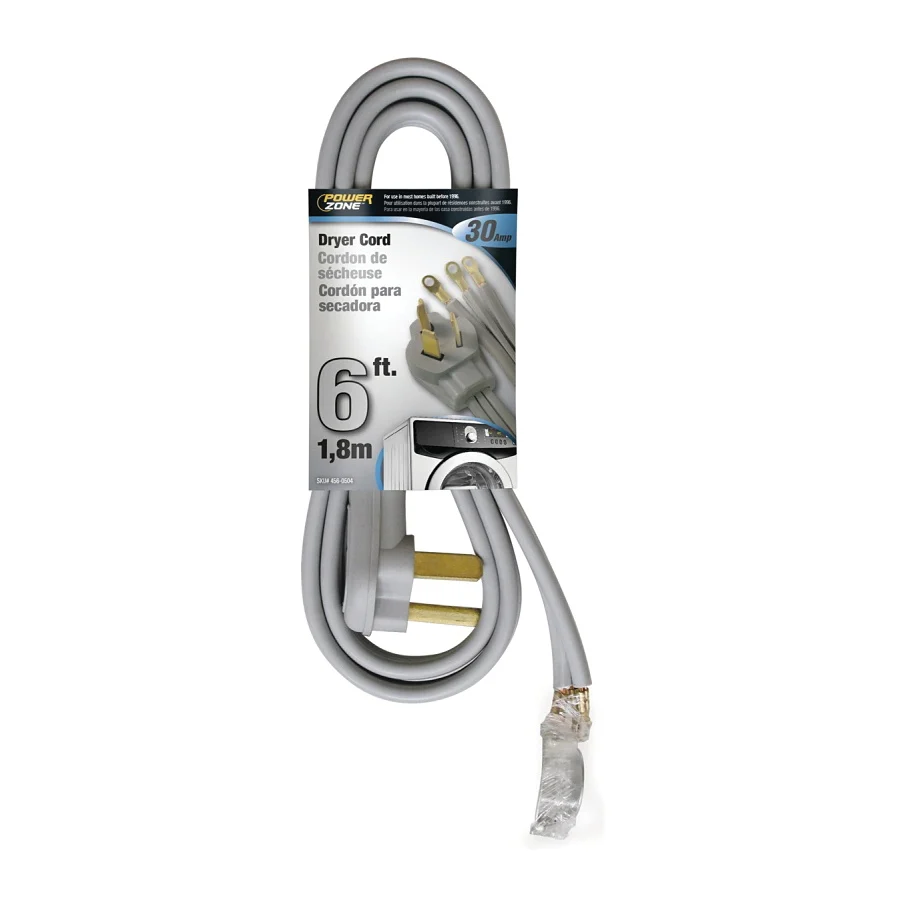 ORD100306 Power Supply Dryer Cord, 10 AWG Cable, 6 ft L, 250 V, Gray - PowerZone