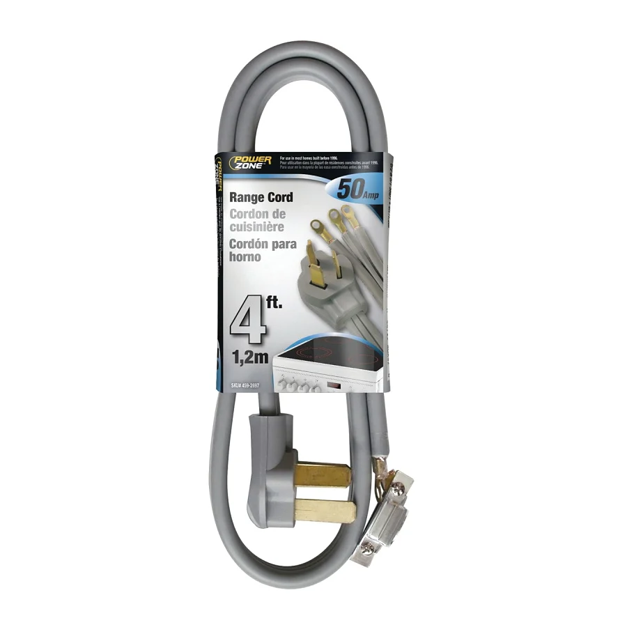 ORR628104 Power Supply Range Cord, 6, 8 AWG Cable, 4 ft L, 50 A, 250 V, Gray - PowerZone