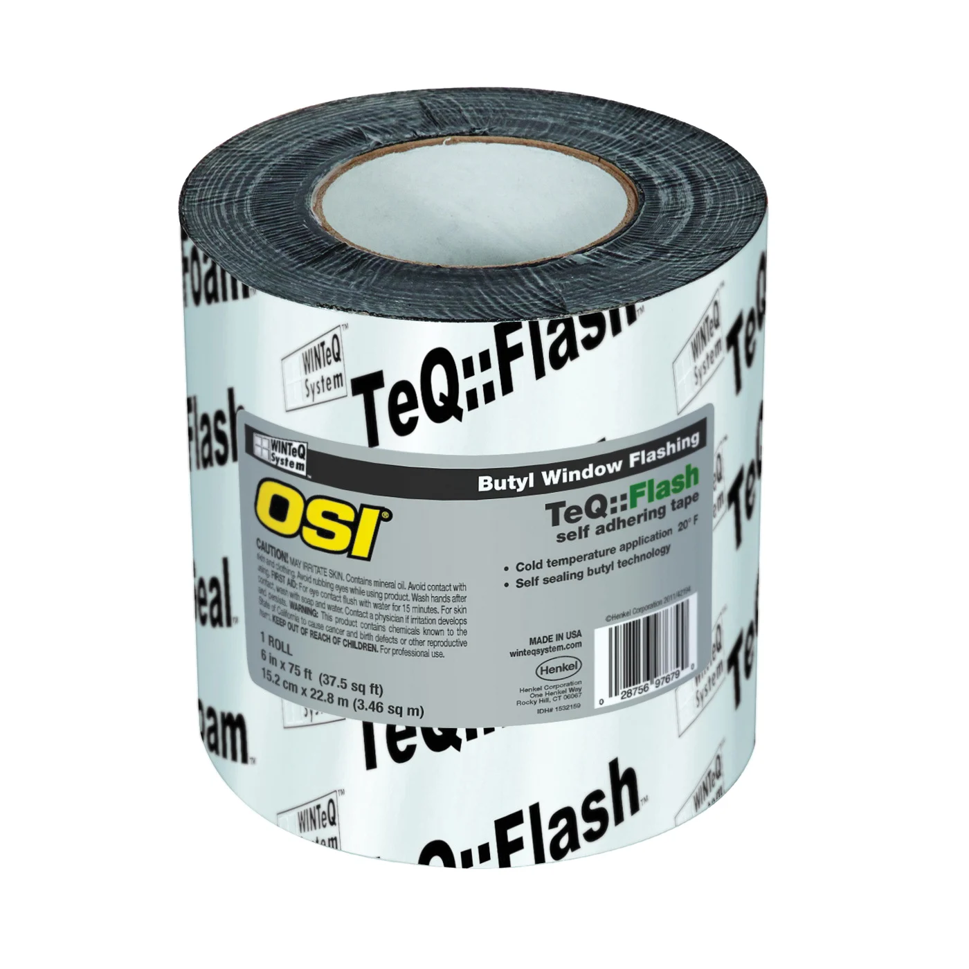1532159 Butyl Window Flashing Tape, 75 ft L, 6 in W, Black, Self Adhesive - OSI
