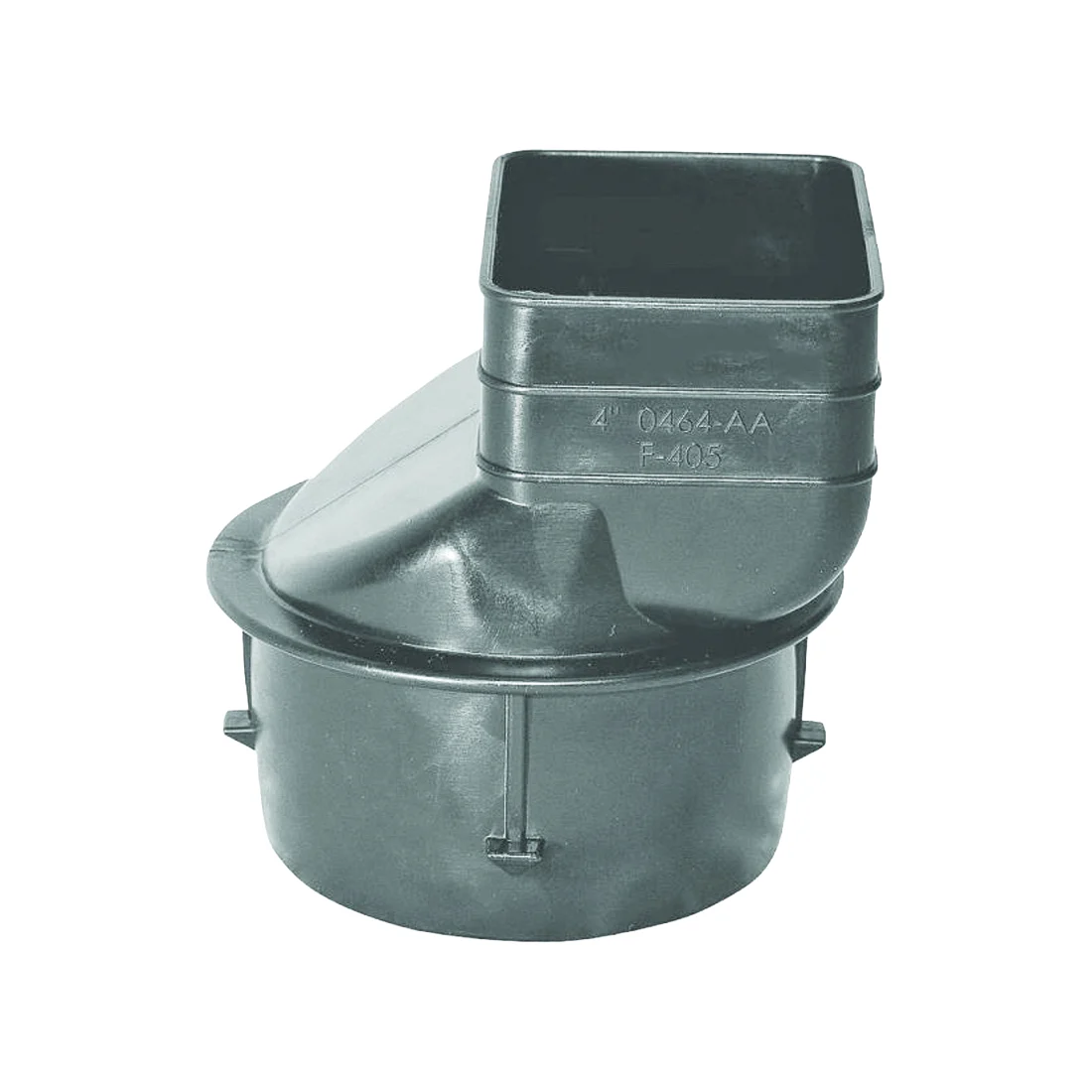 0465AA Single Wall Downspout Adapter, 4 x 4-1/4 x 3 in Connection, Pipe End, Polyethylene, Black