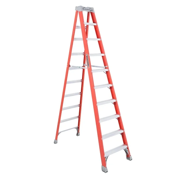 FS1510 10 ft. Step Ladder, 170 in. Max Reach, 9-Step, 300 lb, Type IA Duty Rating, Fiberglass, Red