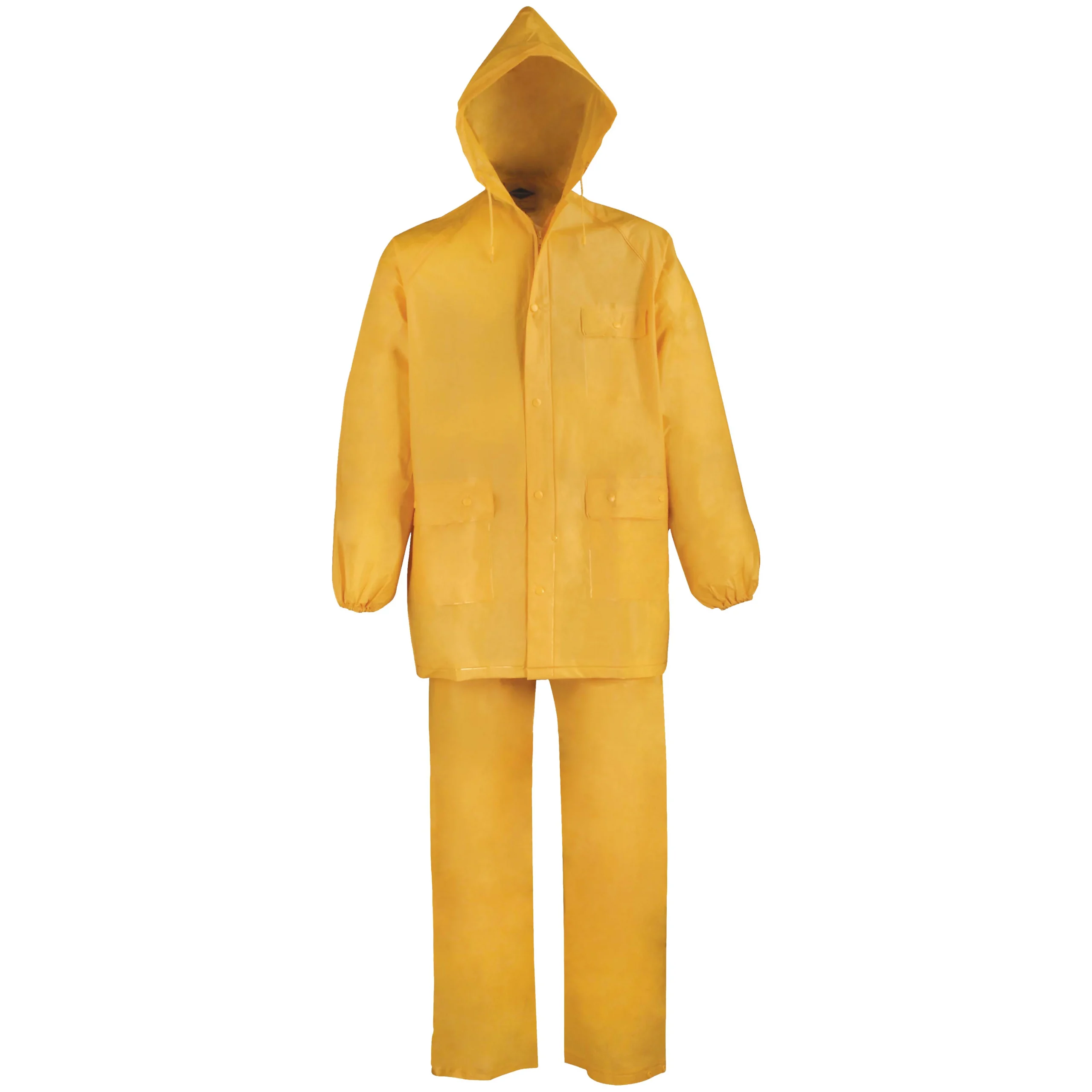8127M Rain Suit, M, 28-1/2 in Inseam, PVC, Yellow, Drawstring, Zipper