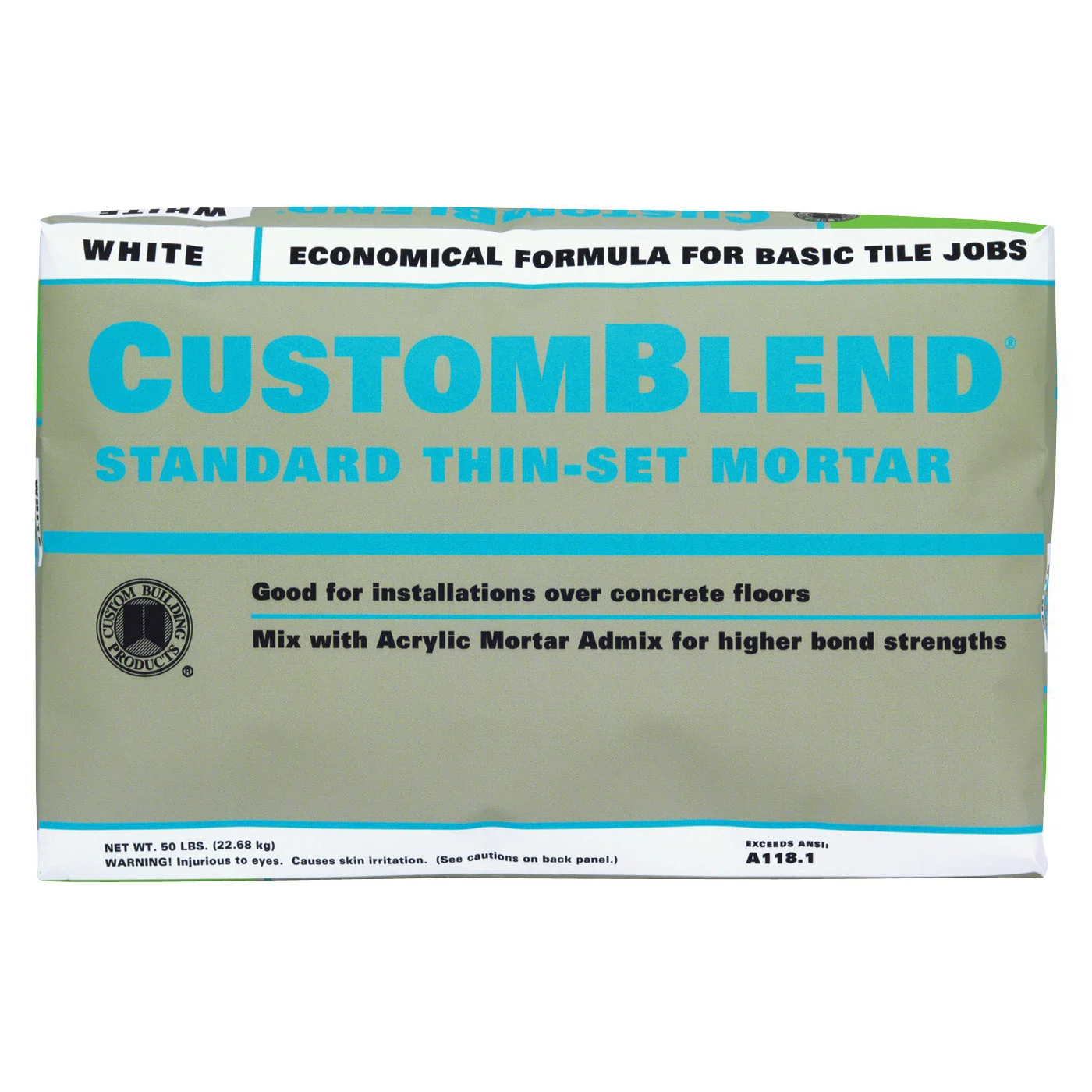 CBTSW50 Series Thin-Set Mortar, White, Powder, 50 lb Bag, 85 to 95 sq-ft Coverage Area