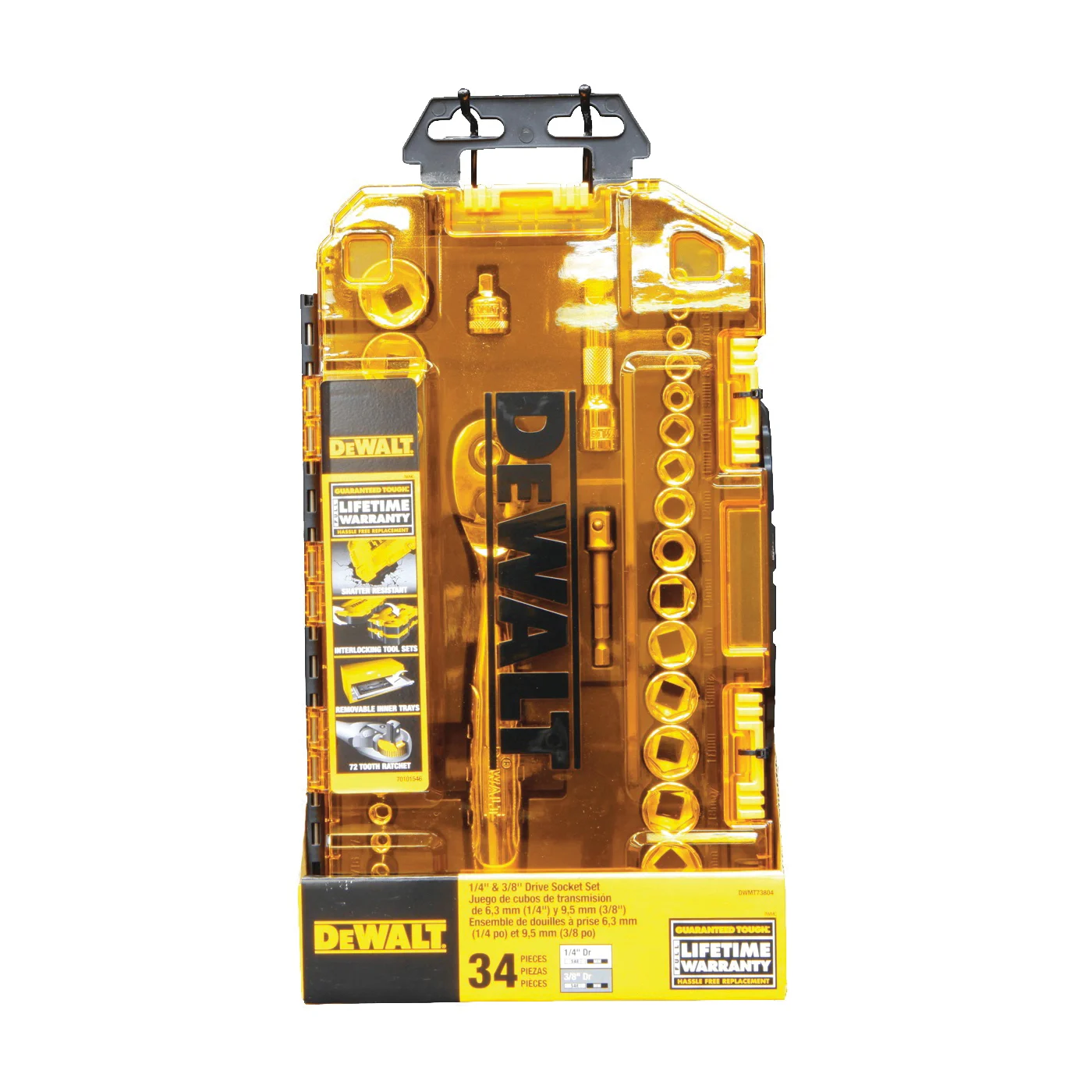 DWMT73804 Socket Set, 34-Piece, Chrome Vanadium, Polished Chrome Vanadium