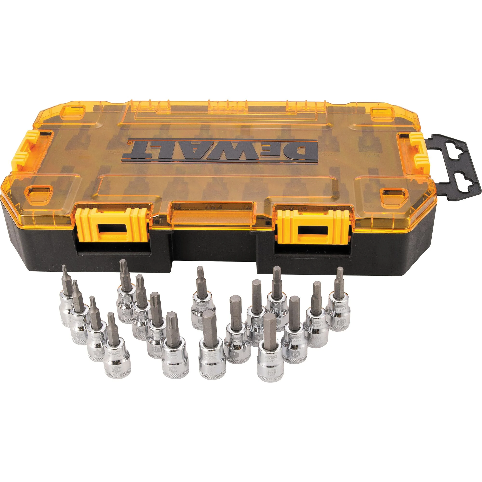 DWMT73806 Socket Set, 17-Piece, Chrome Vanadium, Polished Chrome Vanadium