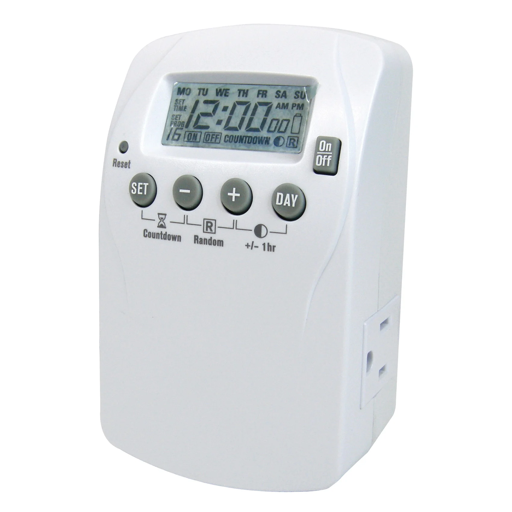 TNDHD002 Digital Timer, 15 A, 125 V, 1875 W, 2-Outlet, 7 days Time Setting, White