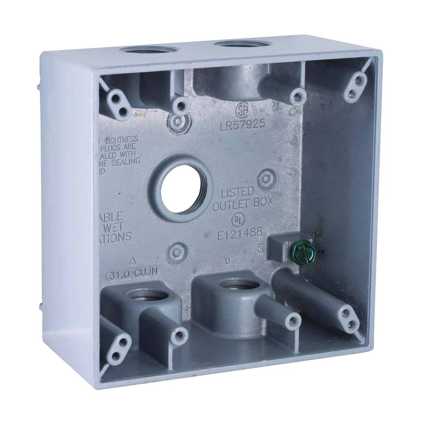 5337-0 Weatherproof Box, 5-Outlet, 2-Gang, Aluminum (Metal), Gray, Powder-Coated