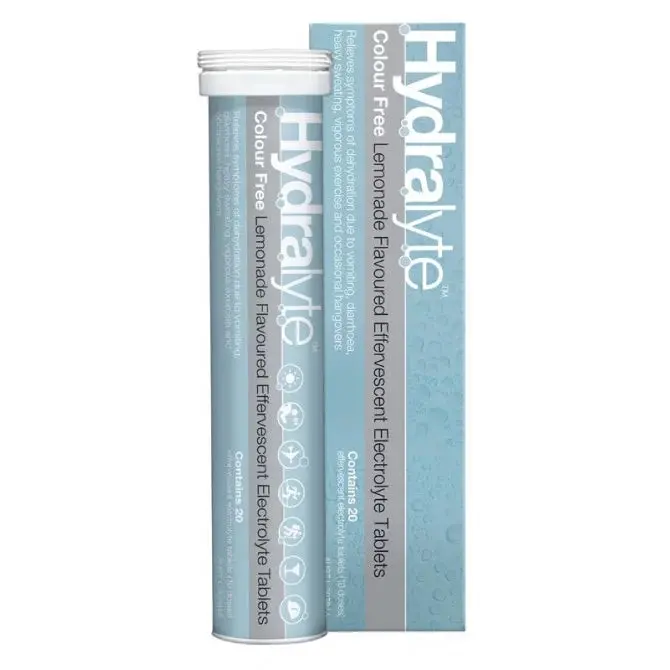 Hydralyte Electrolyte Effervescent Colour Free Lemonade 20 Tablets - Health