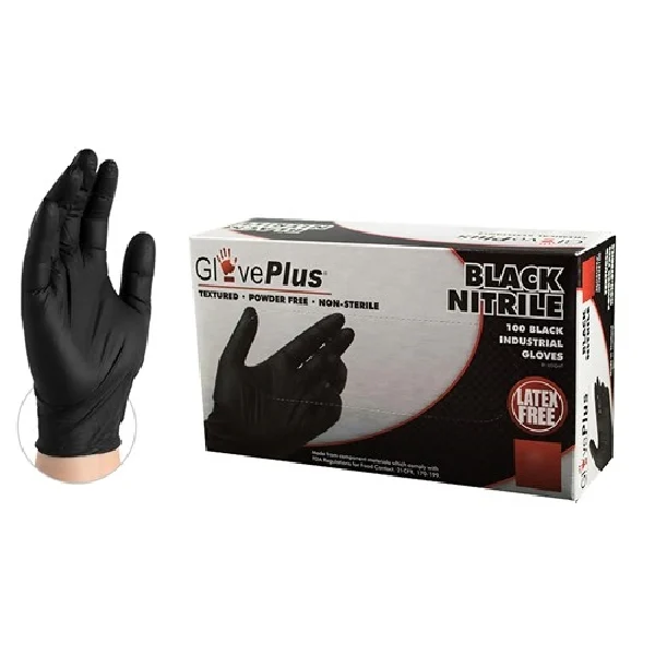 GPNB44100 Non-Sterile Gloves, M, Nitrile, Powder-Free, Black, 13.86 in L